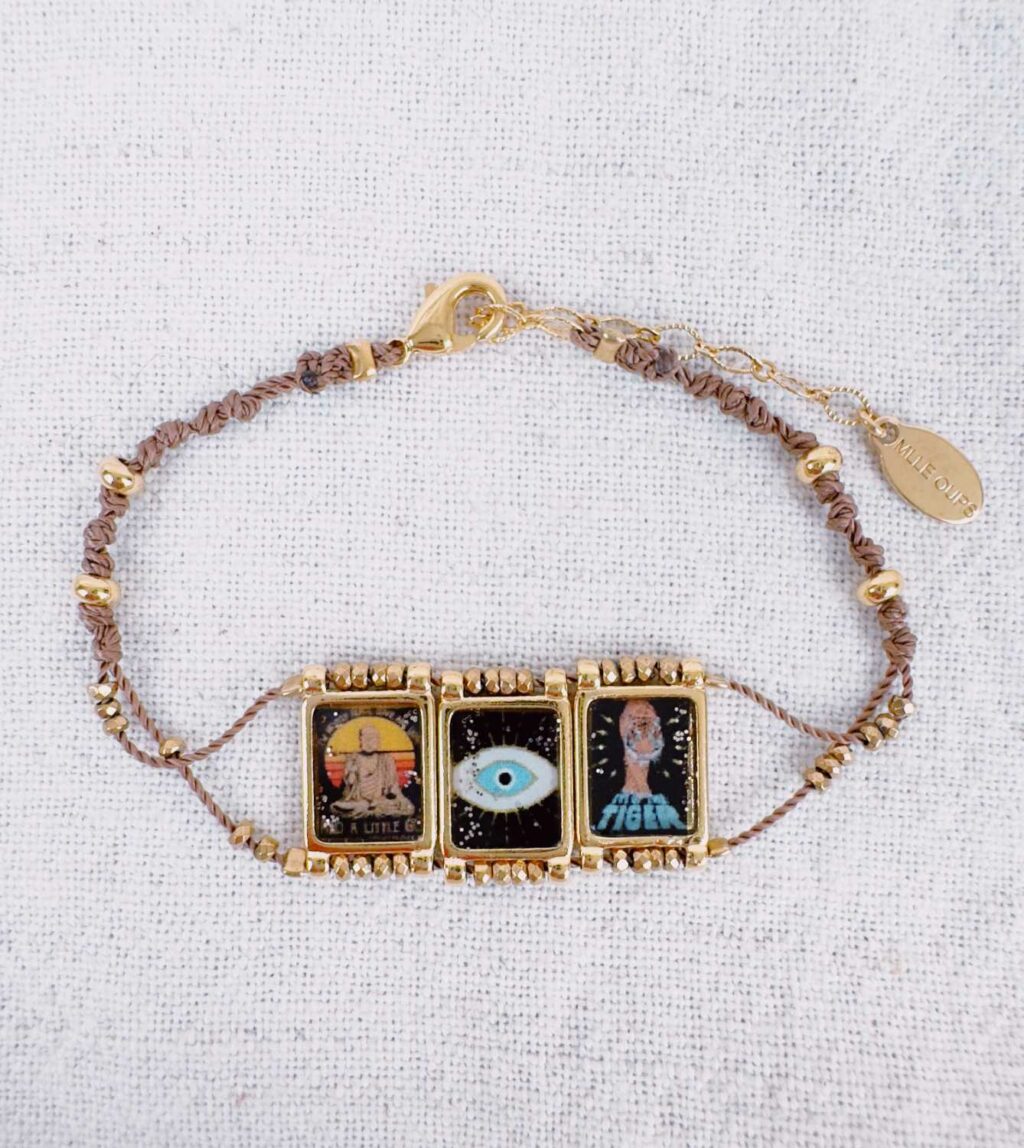 Bracelet scapulaire triptyque cordon tissé - création Mademoiselle Oups