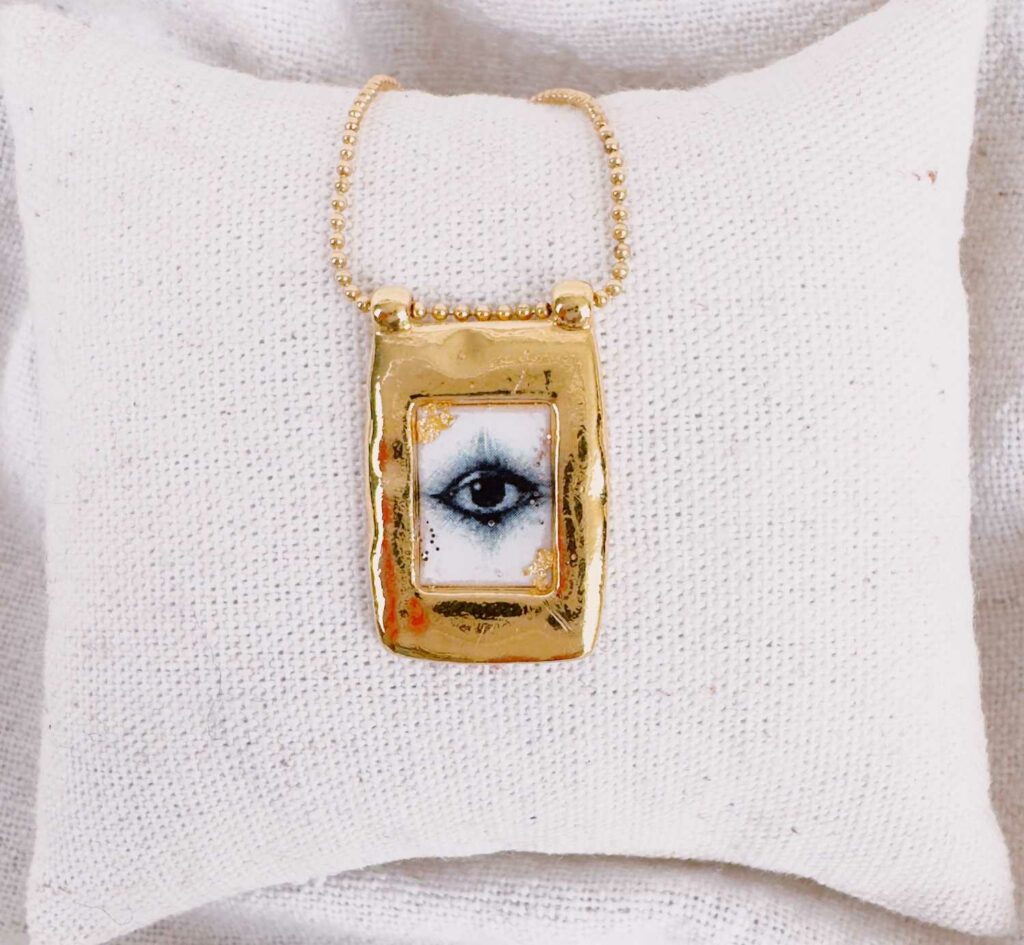 collier long chaine billes médaille icône bords martelés - Fabrication Française Mademoiselle Oups