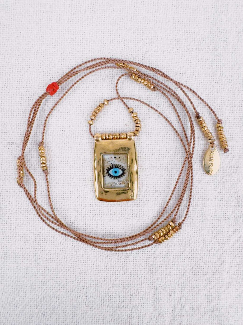 collier long cordon médaille icône bords martelés - Fabrication Française Mademoiselle Oups