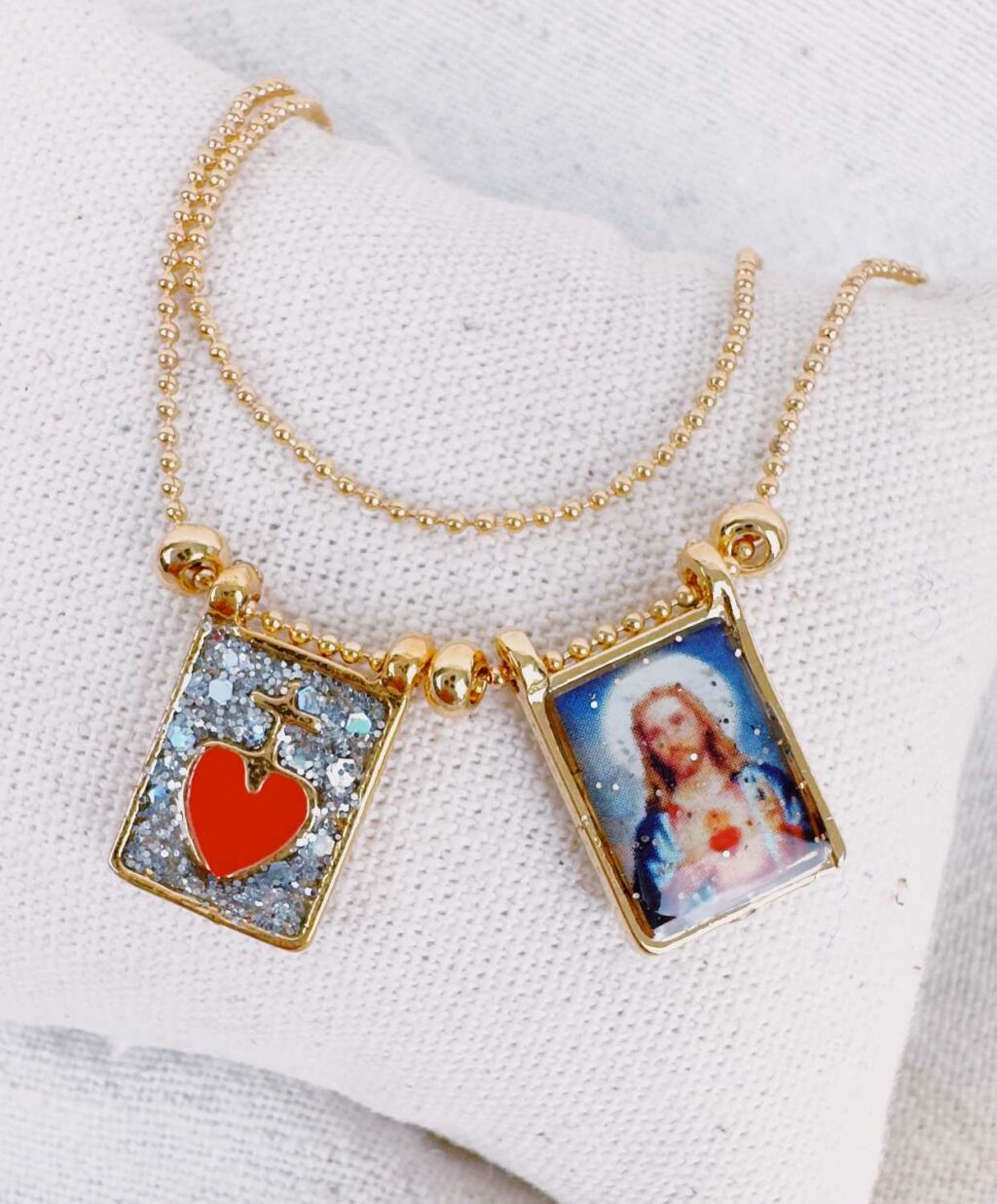 collier chaine billes scapulaire double à personnaliser - création Mademoiselle Oups