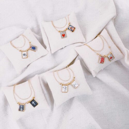 collier long chaine billes 2 scapulaires - made in France Mademoiselle Oups