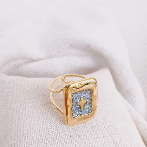 Bague scapulaire martelée et croix - émaillé par Mademoiselle Oups