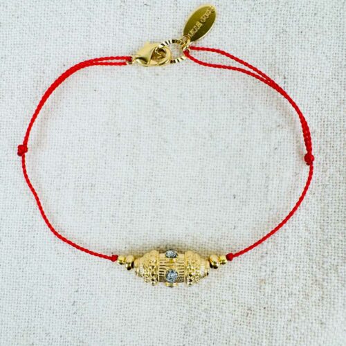 bracelet cordon rouge et perle bouddhiste émaillée - Fabrication française Mademoiselle Oups