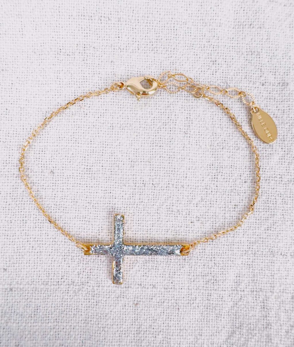 Bracelet grand croix horizontale émaillée - création Mademoiselle Oups