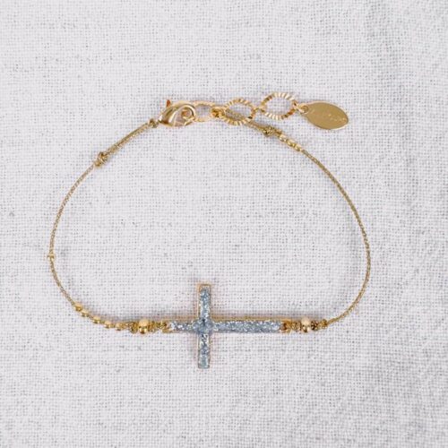 Croix émaillée sur cordon en lurex doré - création Française Mademoiselle Oups