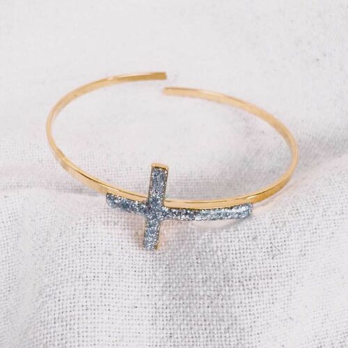 Jonc plat et croix horizontale émaillée - fait à la main Mademoiselle Oups