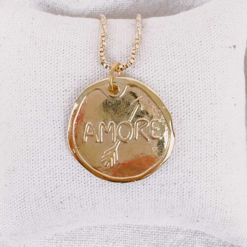 collier médaille ronde inscription amore - design Mademoiselle Oups