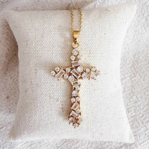 collier croix en cristal transparent - Fabrication Design français Mademoiselle Oups