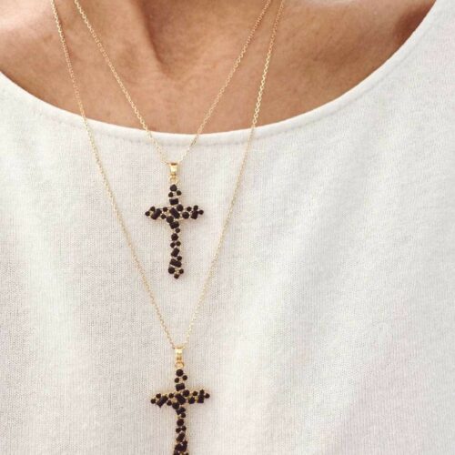 collier croix chrétienne en cristal noir - Mademoiselle Oups
