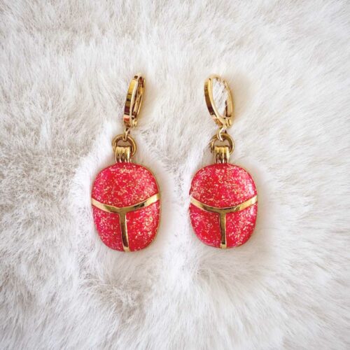 boucles d'oreilles dorées scarabées émaillés petits modèle s- fabrication française et design Mademoiselle Oups
