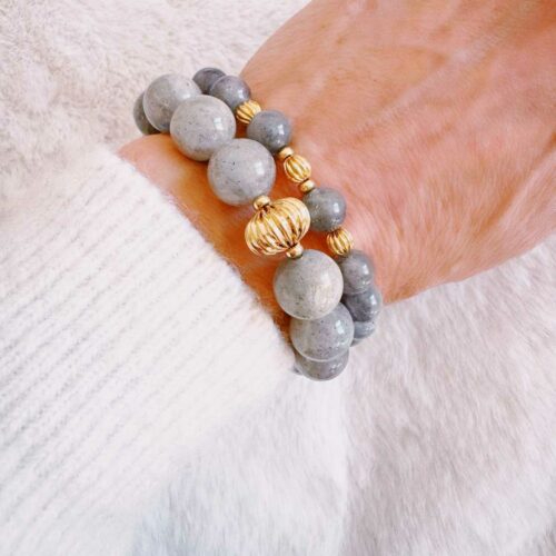 bracelet élastique en perles labradorite - fabrication française Mademoiselle Oups