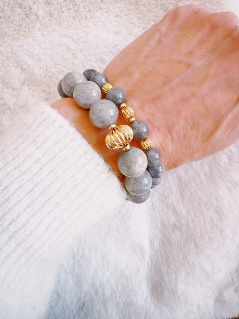 bracelet élastique en perles labradorite - fabrication française Mademoiselle Oups
