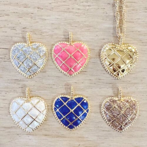 collier cœur matelassé émaillé - Fabrication Design français Mademoiselle Oups