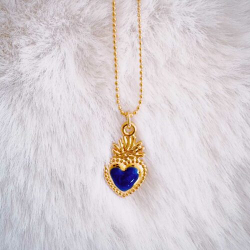 collier chaine billes et mini cœur émaillé - design Mademoiselle Oups