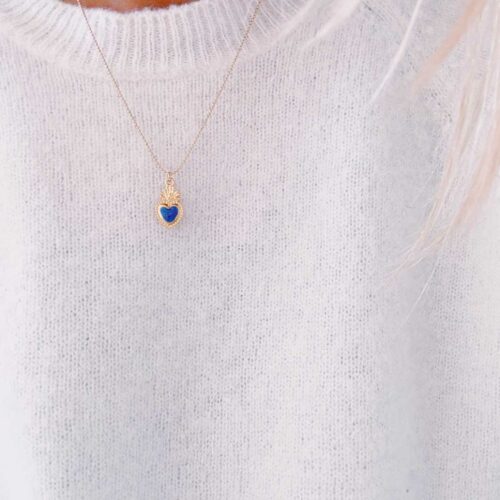 collier chaine fine billes et mini sacré-cœur émaillé - fabriqué en France par Mademoiselle Oups