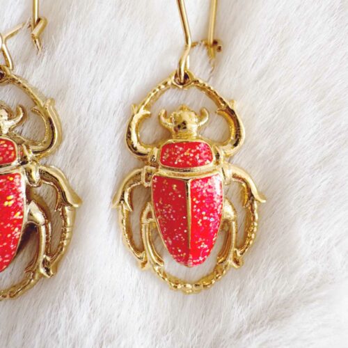 boucles d'oreilles sur crochets scarabées émaillés- Made in France