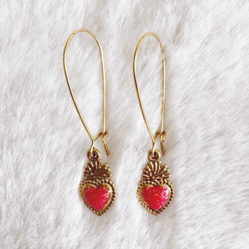 boucles d'oreilles crochets mini cœurs émaillés - fabrication française et design Mademoiselle Oups