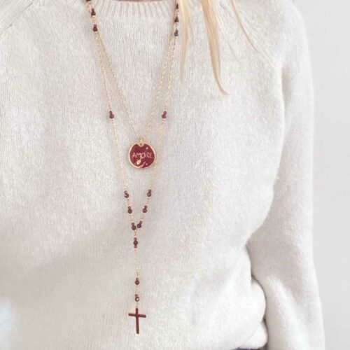 collier et chapelet en superposition croix et amore - fabrication et design Mademoiselle Oups