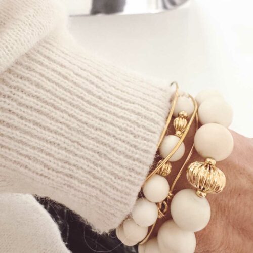 Bracelets mix perles rondes jade blanche mate - petite série fabriquée par Mademoiselle Oups