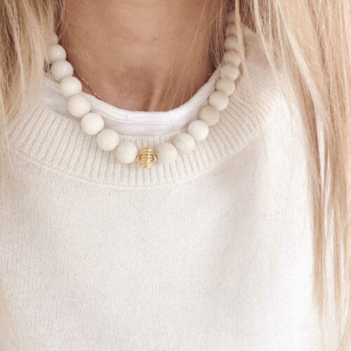 collier pierre jade blanche mate - made in France design Mademoiselle Oups