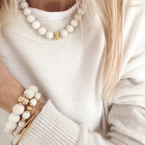 collier et bracelets perles jade blanche mate - fabrication française design Mademoiselle Oups