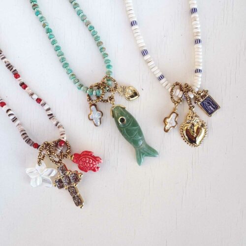 collection NOMAD de 10 colliers fait main uniques en pierres naturelles et charms symboliques - Mademoiselle Oups