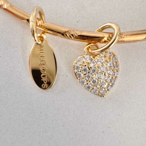 Bracelet BAMBU doré effet bambou avec cœur strass lumineux - Mademoiselle Oups