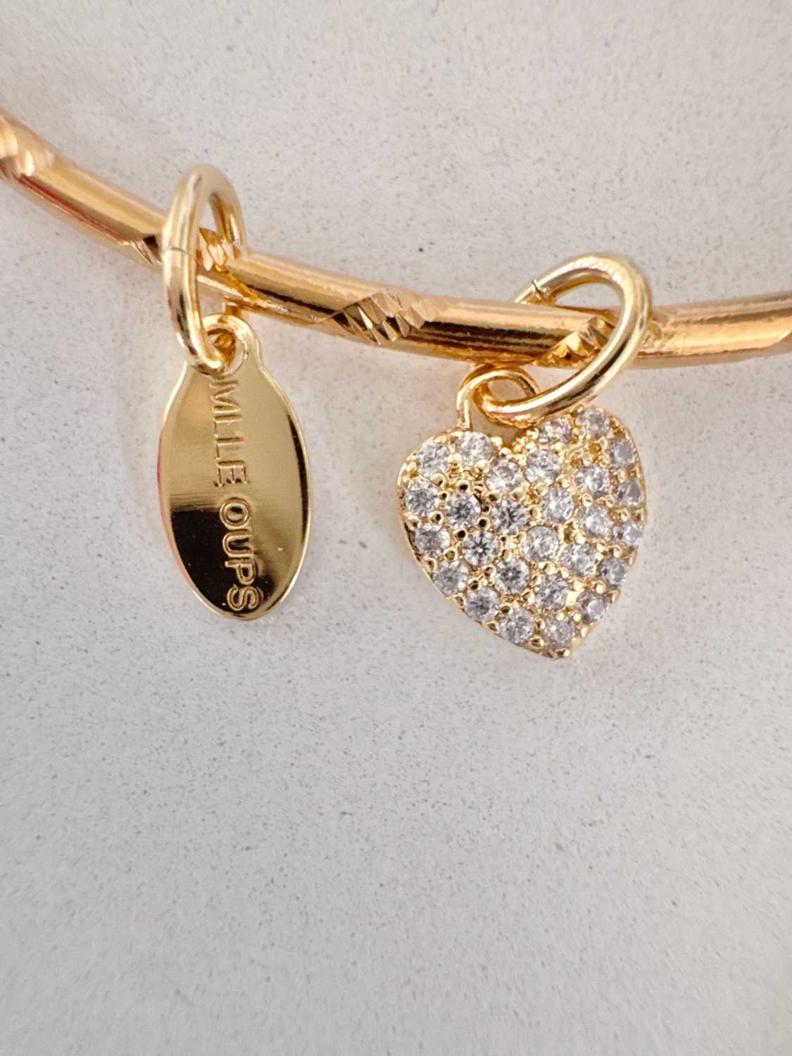 BAMBU bracelet duo mere fille coeur strass - mademoiselle oups 3 Bracelet BAMBU doré effet bambou avec cœur strass lumineux - Mademoiselle Oups