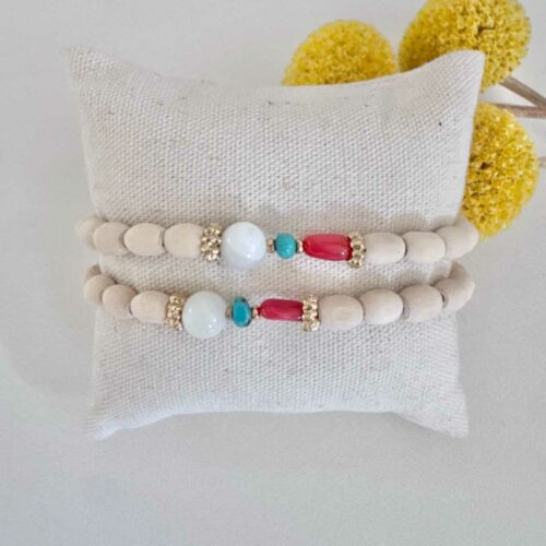 Bracelet LAGUNE inspiré de la Méditerrannée avec turquoise et nacre et corail - Mademoiselle Oups