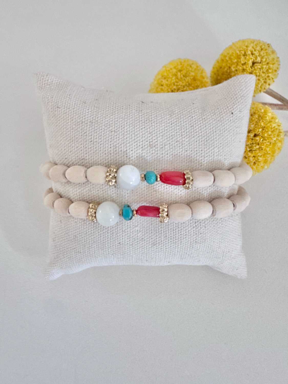 LAGUNE bracelet duo mere fille esprit mediterraneen - mademoiselle oups 1 Bracelet LAGUNE inspiré de la Méditerrannée avec turquoise et nacre et corail - Mademoiselle Oups