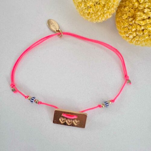 Bracelet duo mère fille LOVE NOTE sur cordon fluo avec message doré et finition ajustable - Mademoiselle Oups