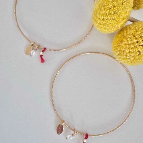 Duo de bracelets ROSSO avec fil rouge porte-bonheur et perle de culture - Mademoiselle Oups