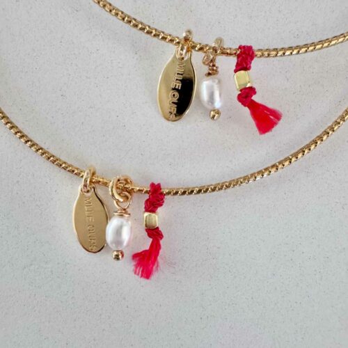 Bracelet ROSSO avec fil rouge porte-bonheur et perle de culture - Mademoiselle Oups
