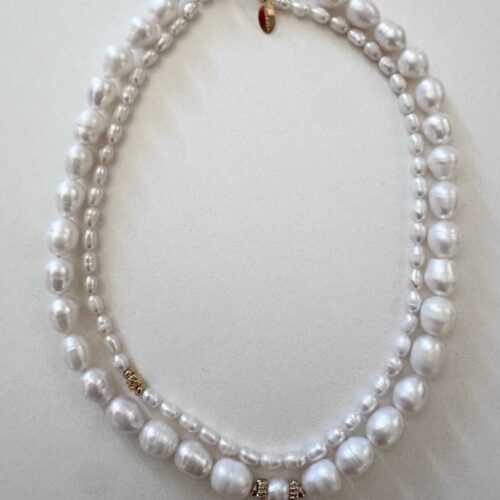 Collier Bianca Perla en véritables perles de culture blanches et fermoir doré deux gabarits de perles - Mademoiselle Oups