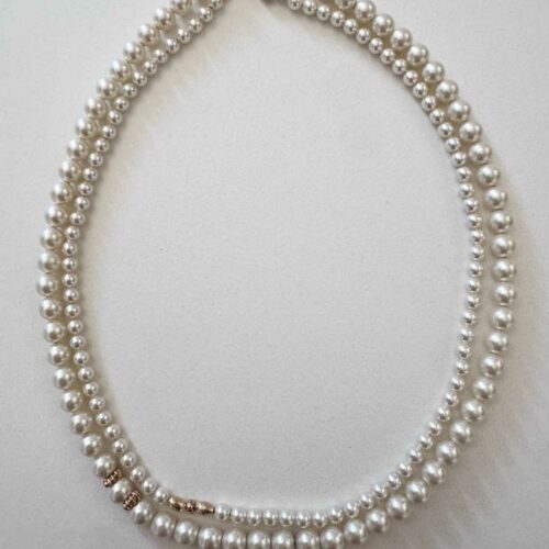 Accumulation des deux colliers en perles Swarovski à l'éclat lumineux - Mademoiselle Oups