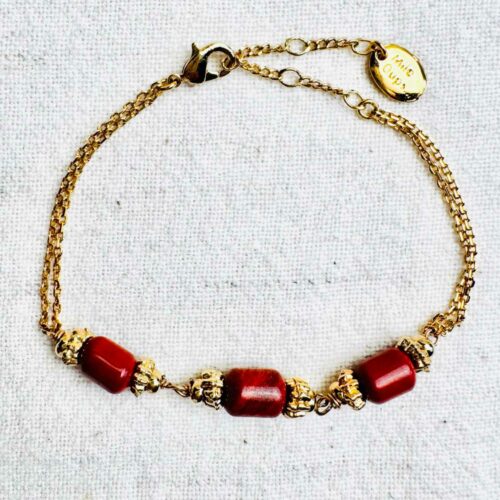 Bracelet ROSARIO en jaspe rouge d’Amérique et détails dorés, assorti au collier chapelet ROSARIO – collection Indian Summer Mademoiselle Oups