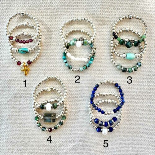 Cinq compositions de 3 bagues élastiques WILD en argent 925 et pierres – MADEMOISELLE OUPS