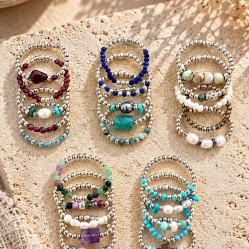 Lot de 5 bagues élastiques WILD en argent 925 et pierres – MADEMOISELLE OUPS