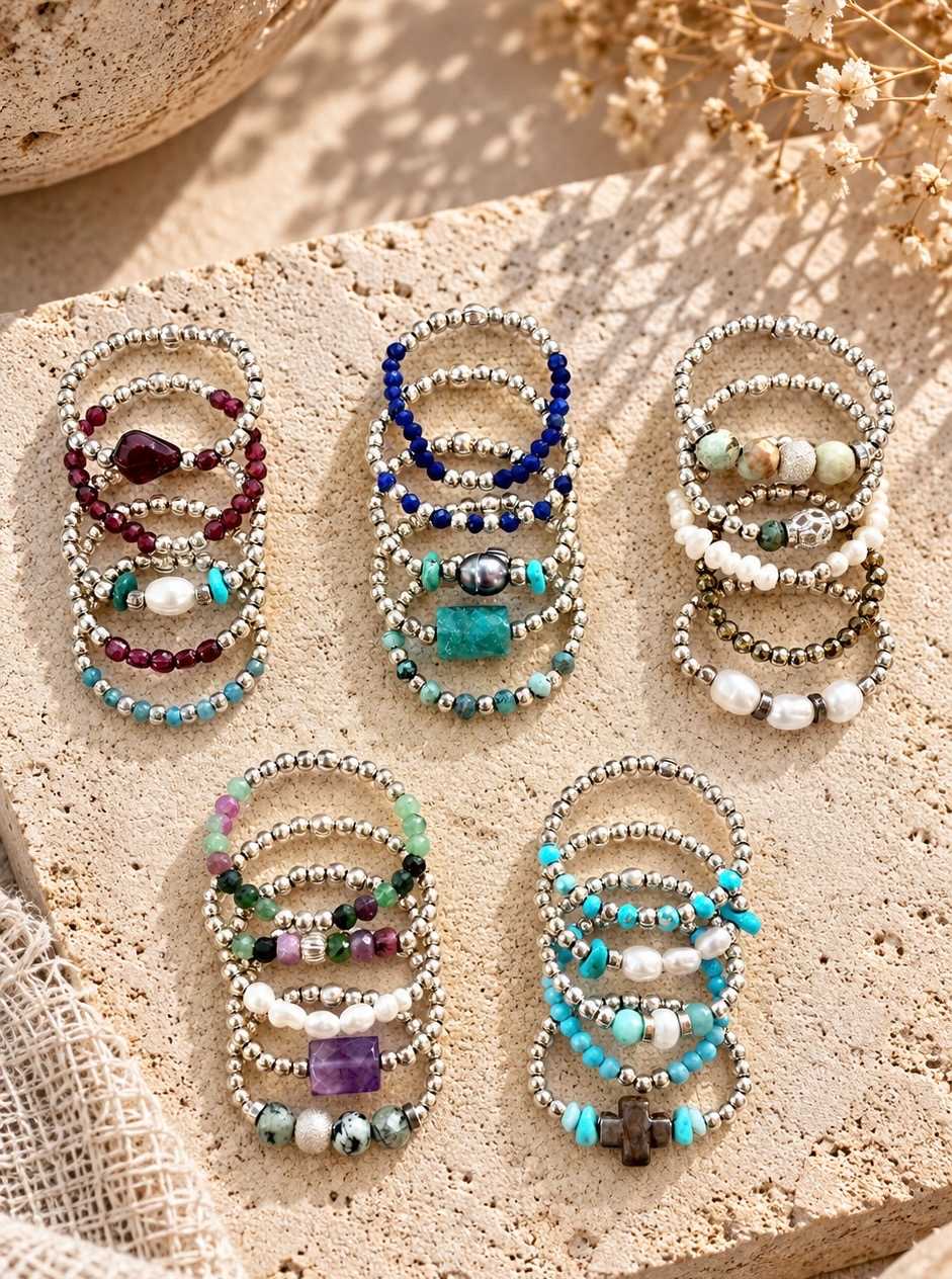 WILD-bague-argent-925-lot-5-principale Lot de 5 bagues élastiques WILD en argent 925 et pierres – MADEMOISELLE OUPS