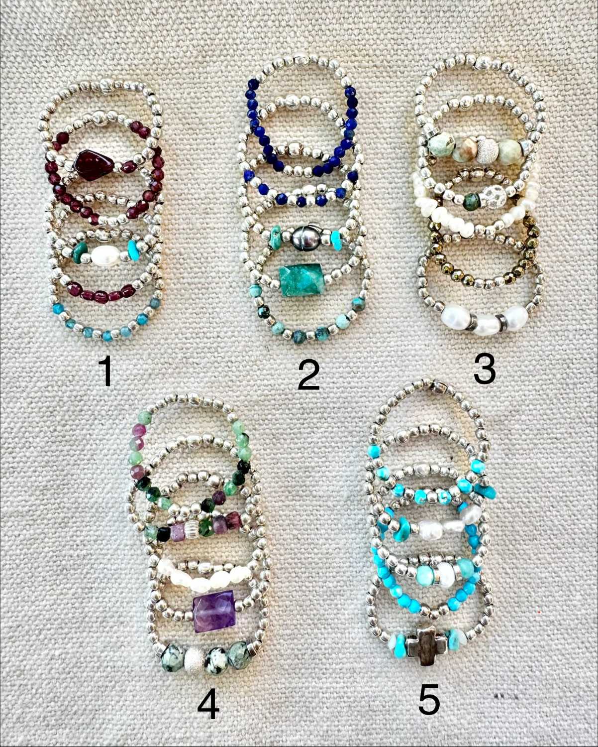 WILD-bague-argent-925-lot-5 Cinq compositions de 5 bagues élastiques WILD en argent 925 et pierres – MADEMOISELLE OUPS