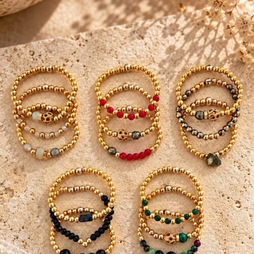 Lot de 3 bagues élastiques WILD en Gold Filled et pierres – MADEMOISELLE OUPS