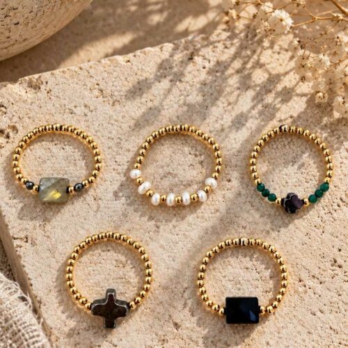 Bague élastique WILD en Gold Filled et pierre – MADEMOISELLE OUPS